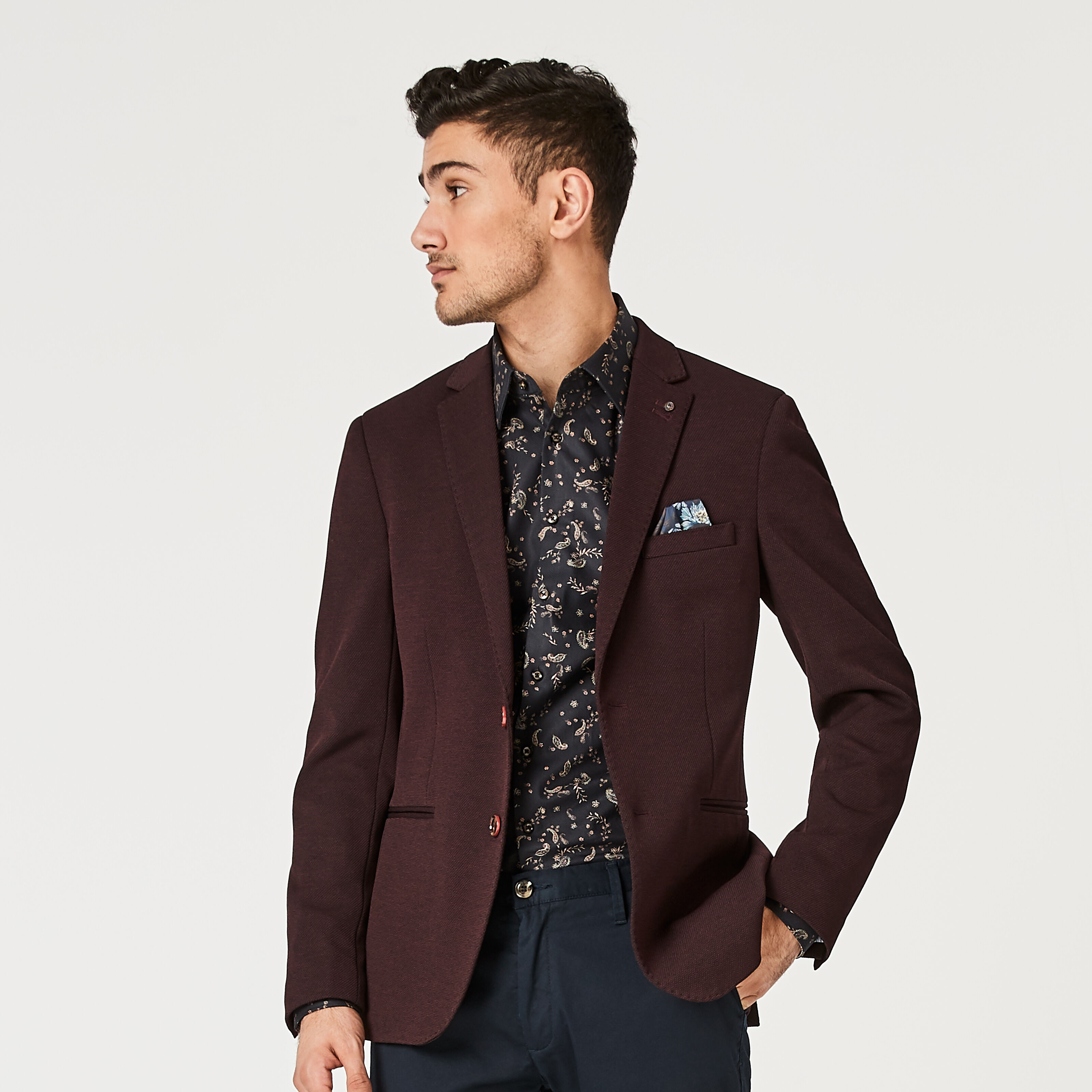 Printed shirt with blazer hotsell